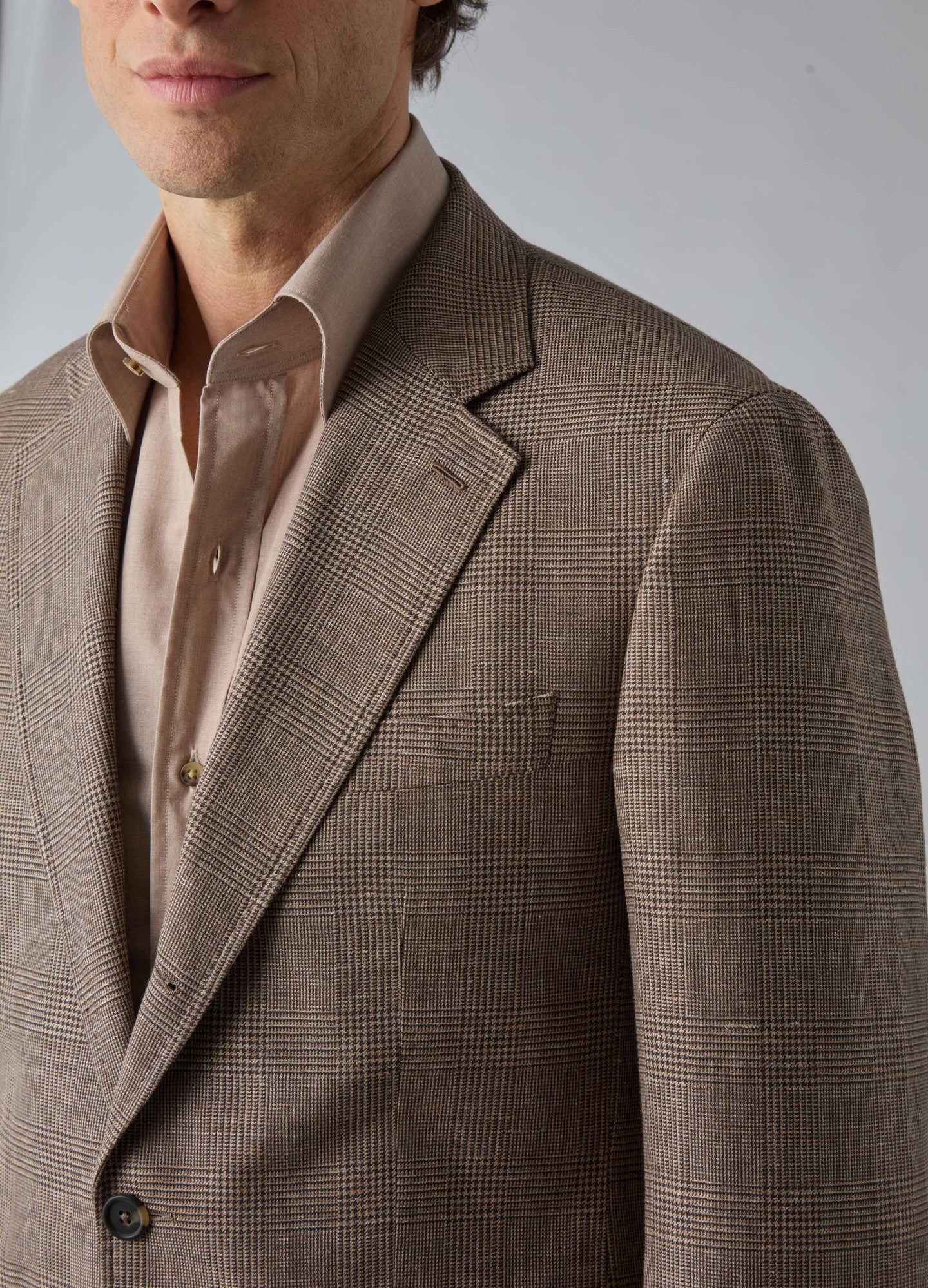 Don Sport Wool/Linen Glencheck Jacket - Brown/Beige Berg & Berg