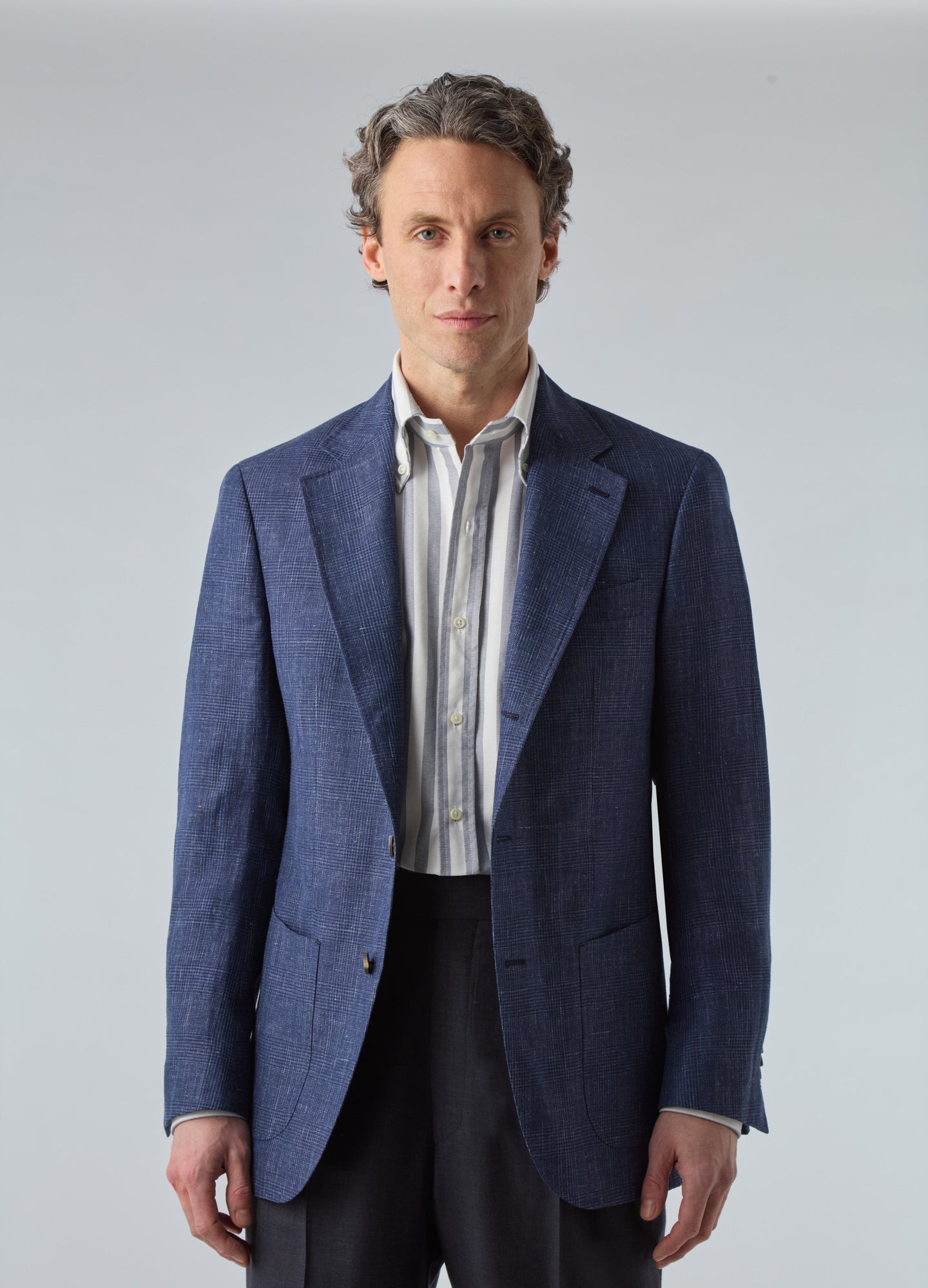 Don Sport Wool/Linen Glencheck Jacket - Blue Berg & Berg