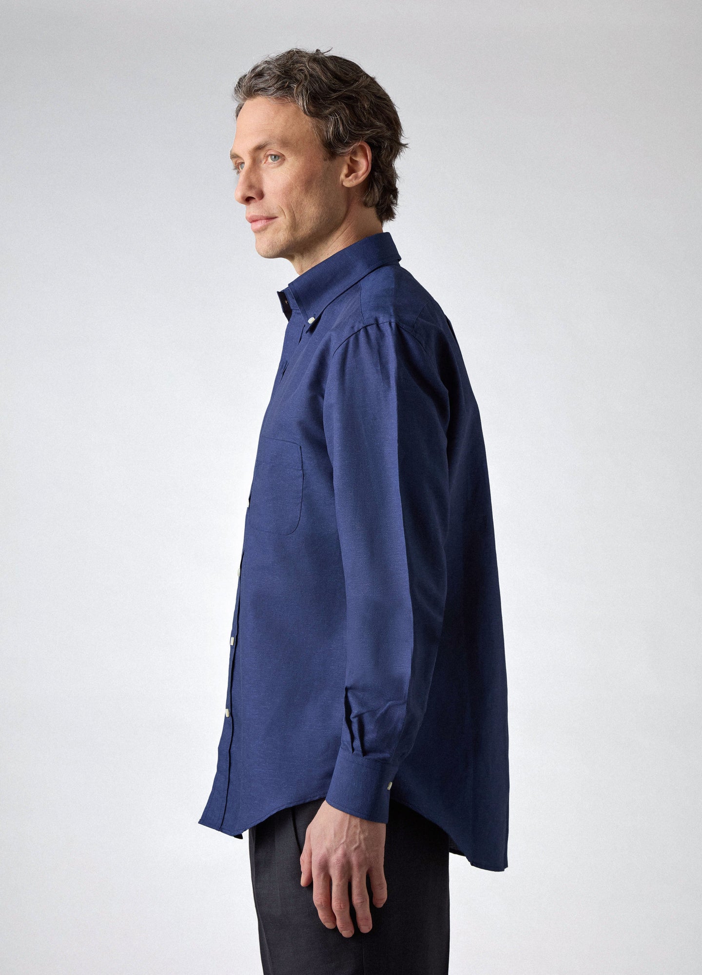 Ferdinand Cotton/Linen Button Down Shirt - Navy Berg & Berg