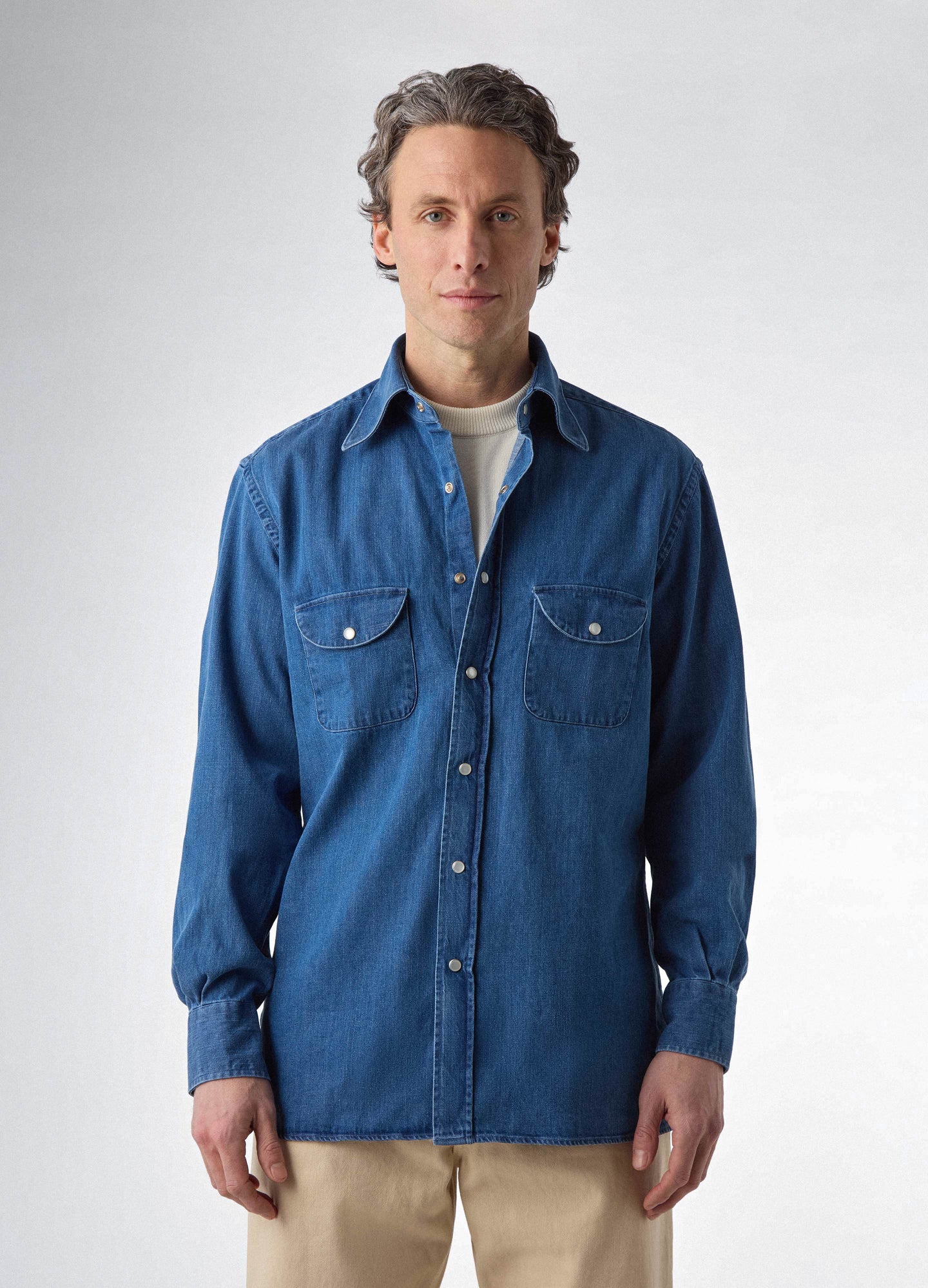 Fernando Western Shirt - Washed Denim | Berg & Berg