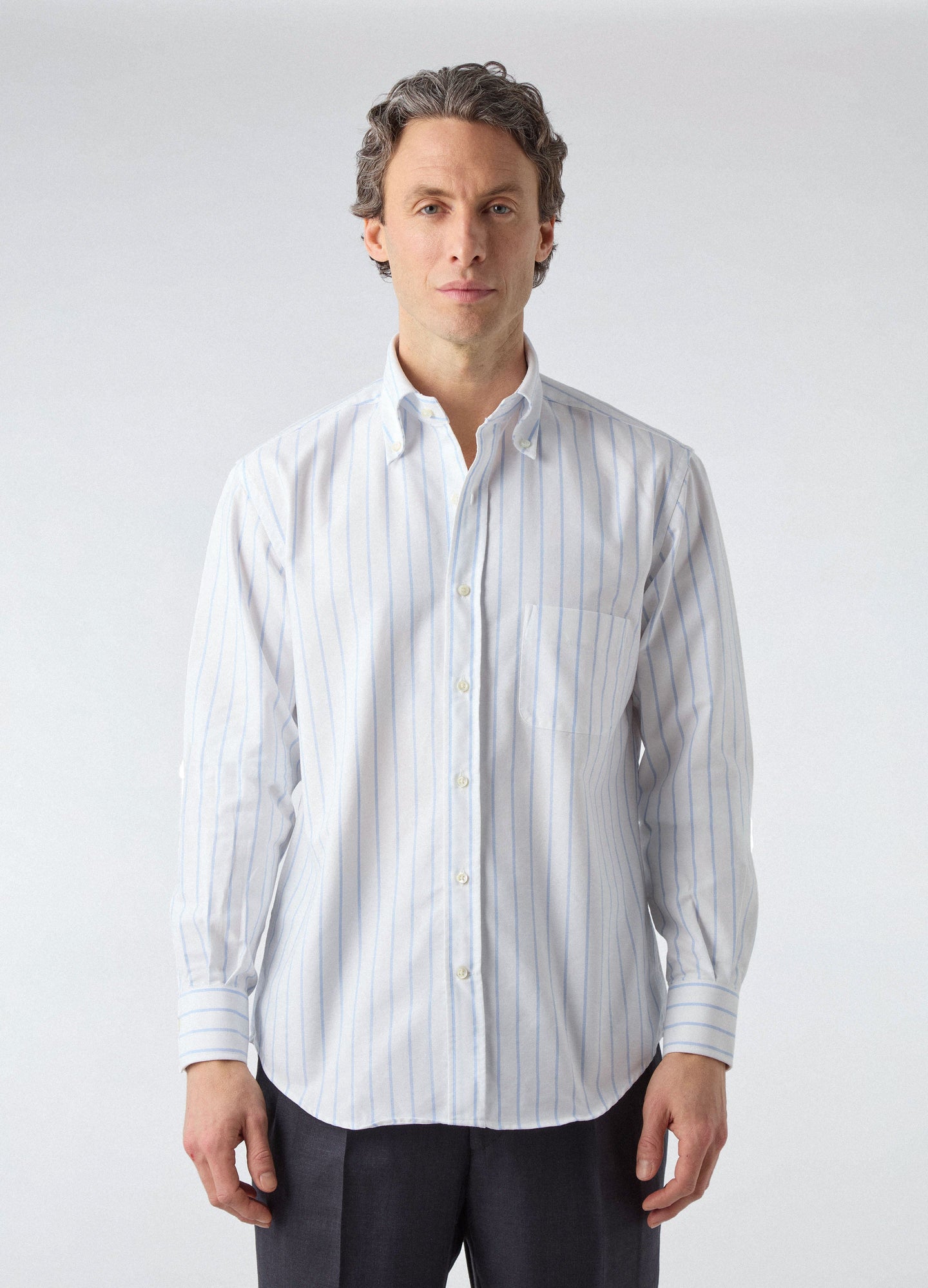 Ferdinand Oxford Button Down Shirt - White/Blue Thin Stripe | Berg & Berg