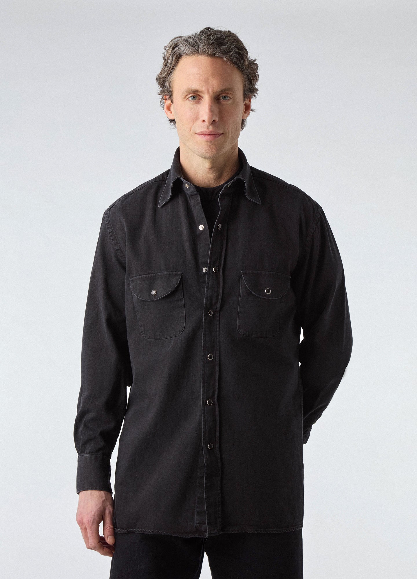 Fernando Western Shirt - Washed Black | Berg & Berg