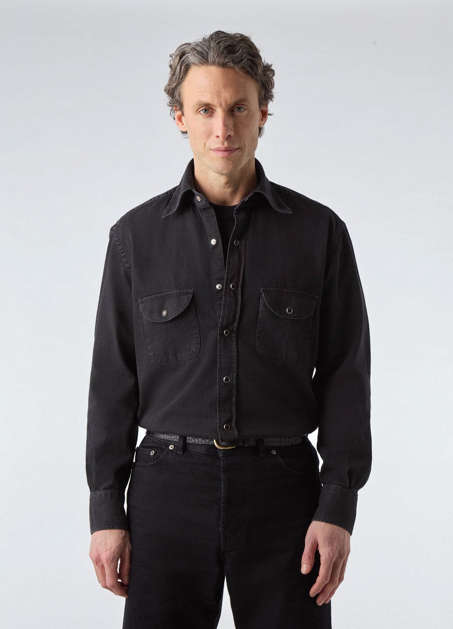 Fernando Western Shirt - Washed Black | Berg & Berg