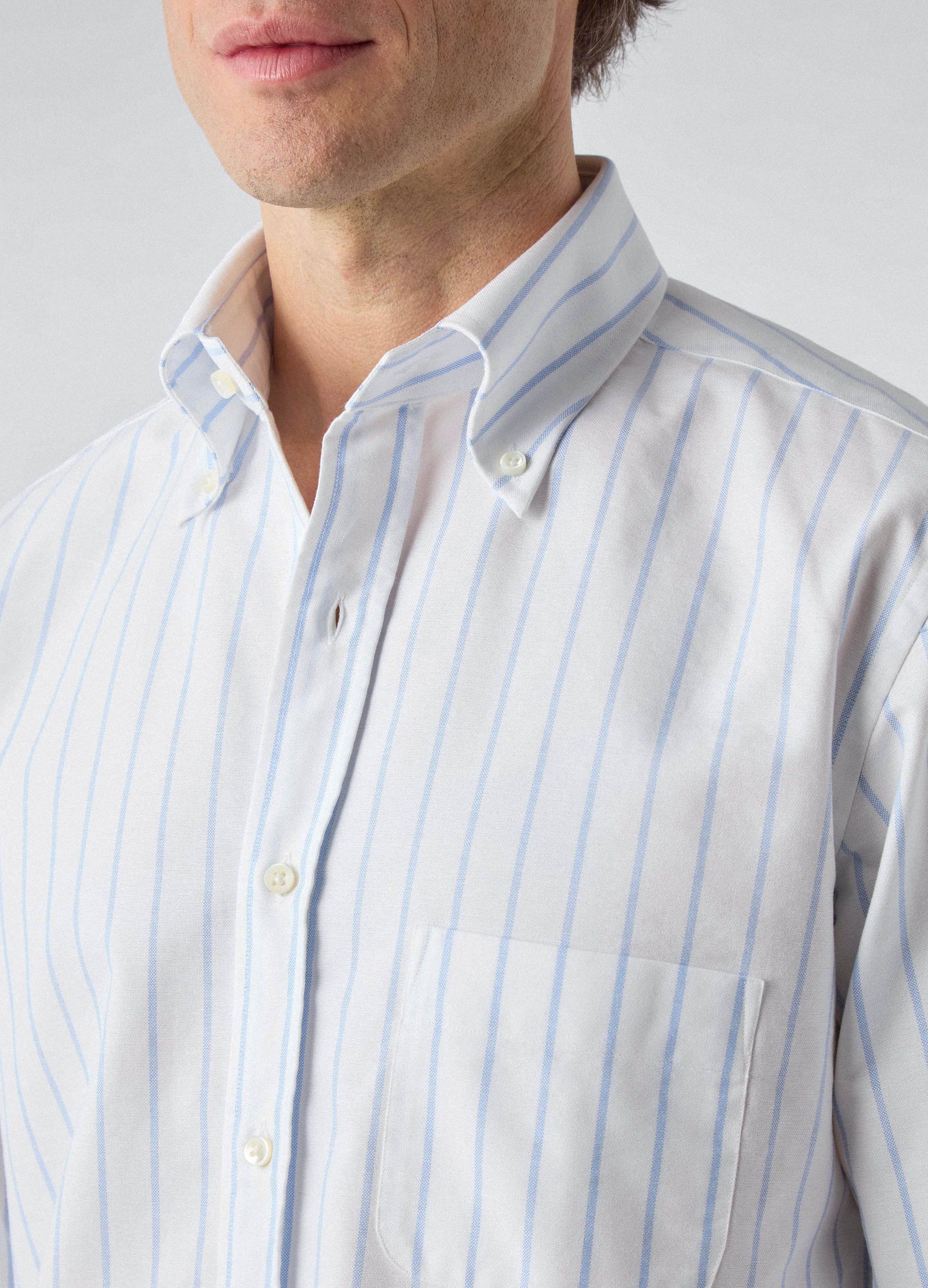 Ferdinand Oxford Button Down Shirt - White/Blue Thin Stripe | Berg & Berg