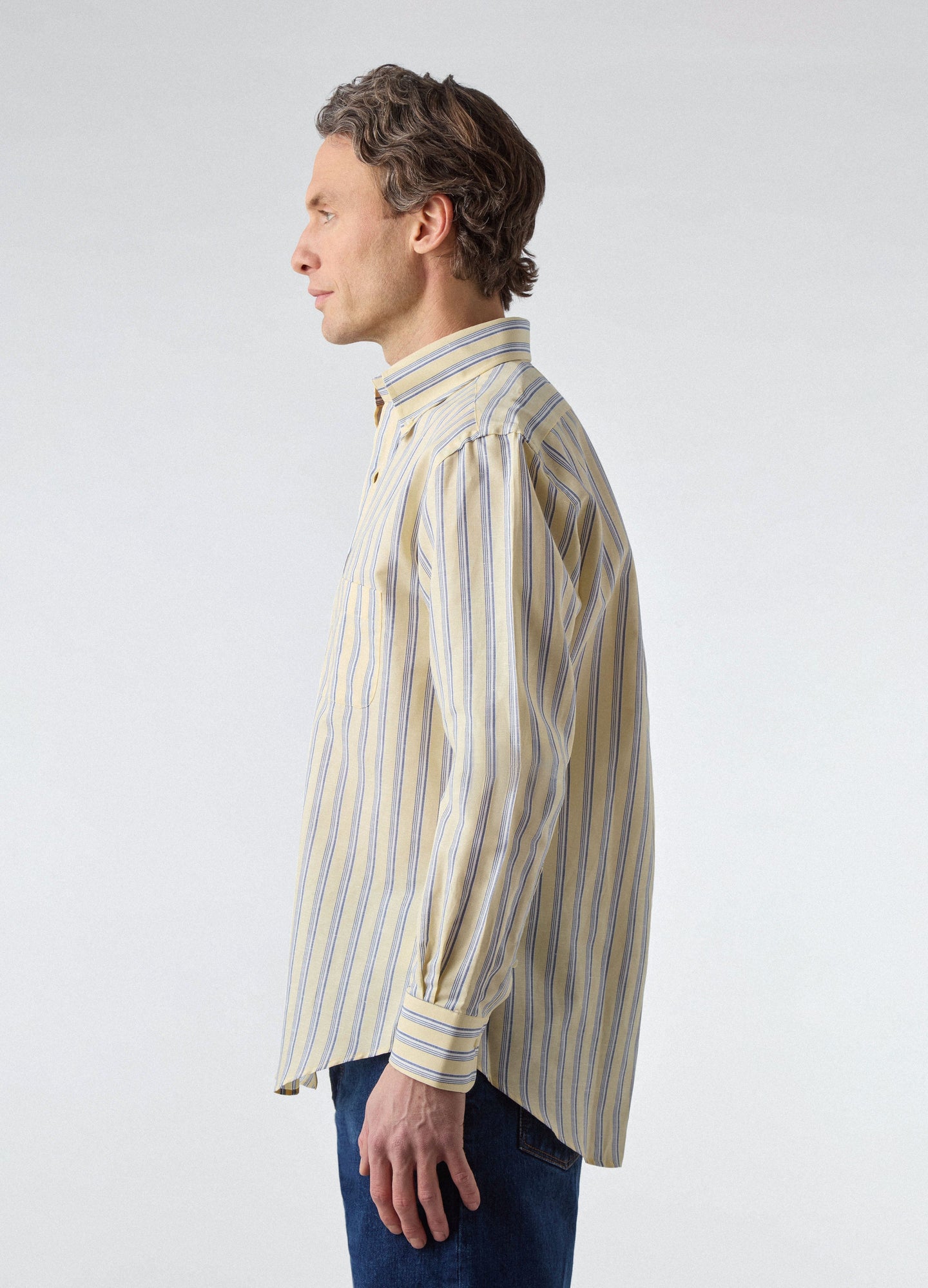 Ferdinand Cotton/Linen Button Down Shirt - Yellow/Blue/White | Berg & Berg