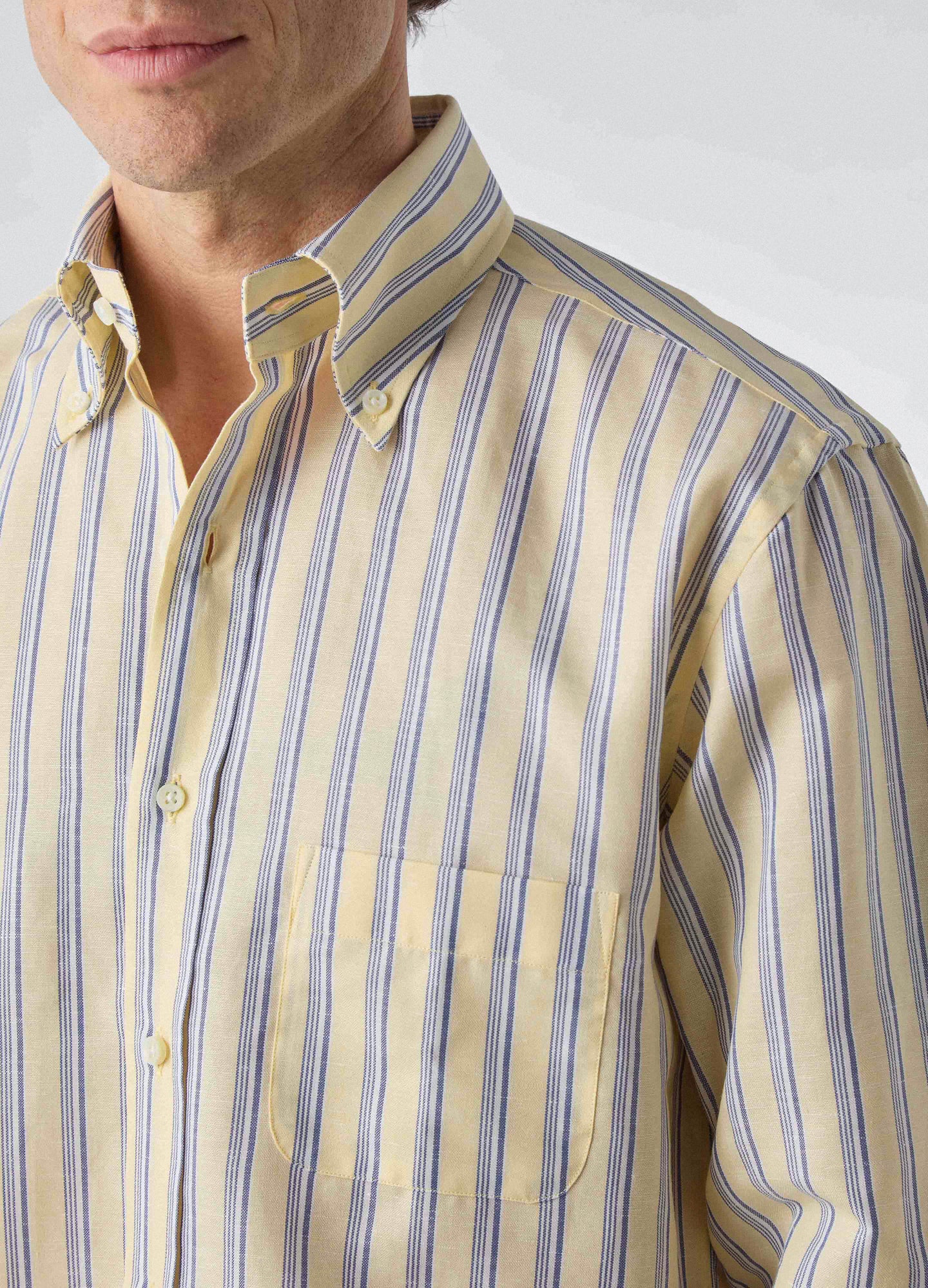 Ferdinand Cotton/Linen Button Down Shirt - Yellow/Blue/White | Berg & Berg