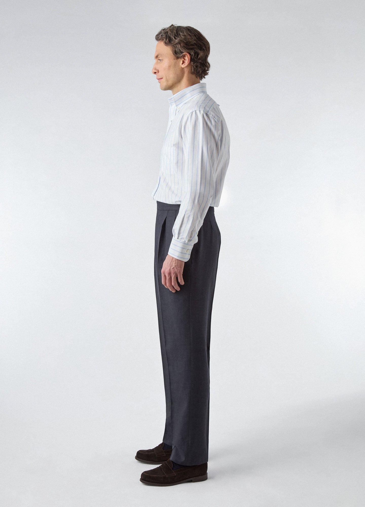 Ferdinand Oxford Button Down Shirt - White/Blue Thin Stripe | Berg & Berg