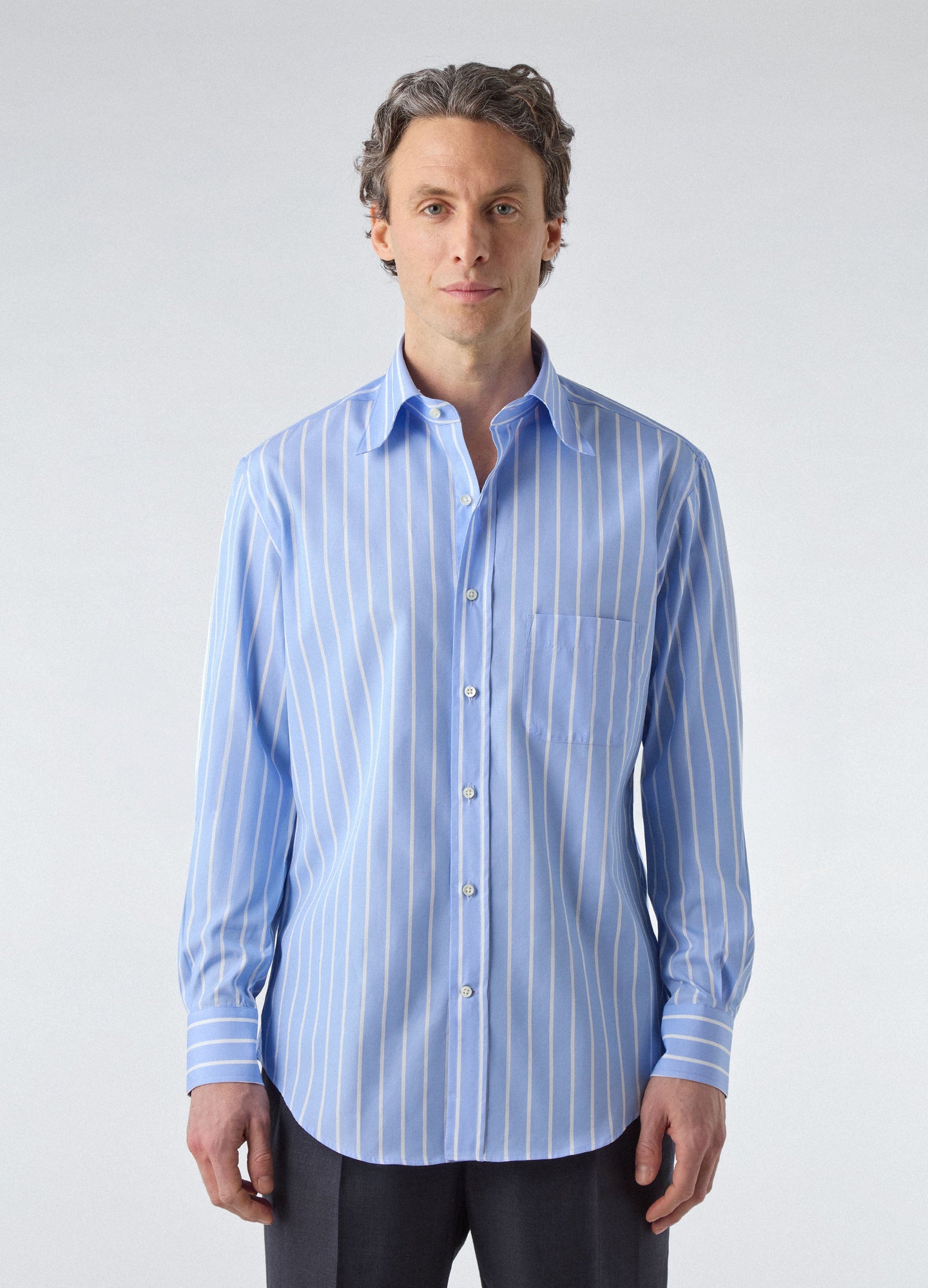 Fabian Poplin Turndown Collar Shirt - Blue/White | Berg & Berg