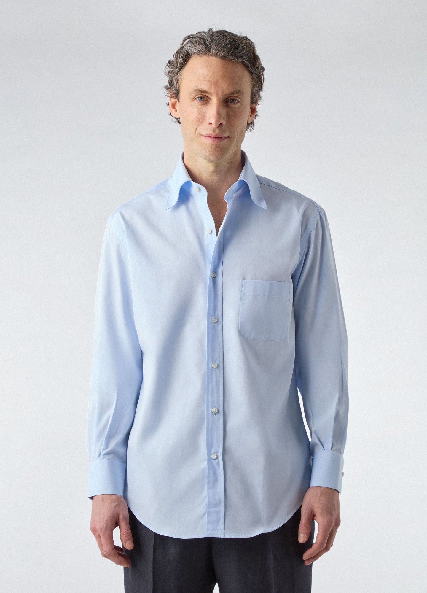 Fabian Poplin Turndown Collar Shirt - Light Blue | Berg & Berg