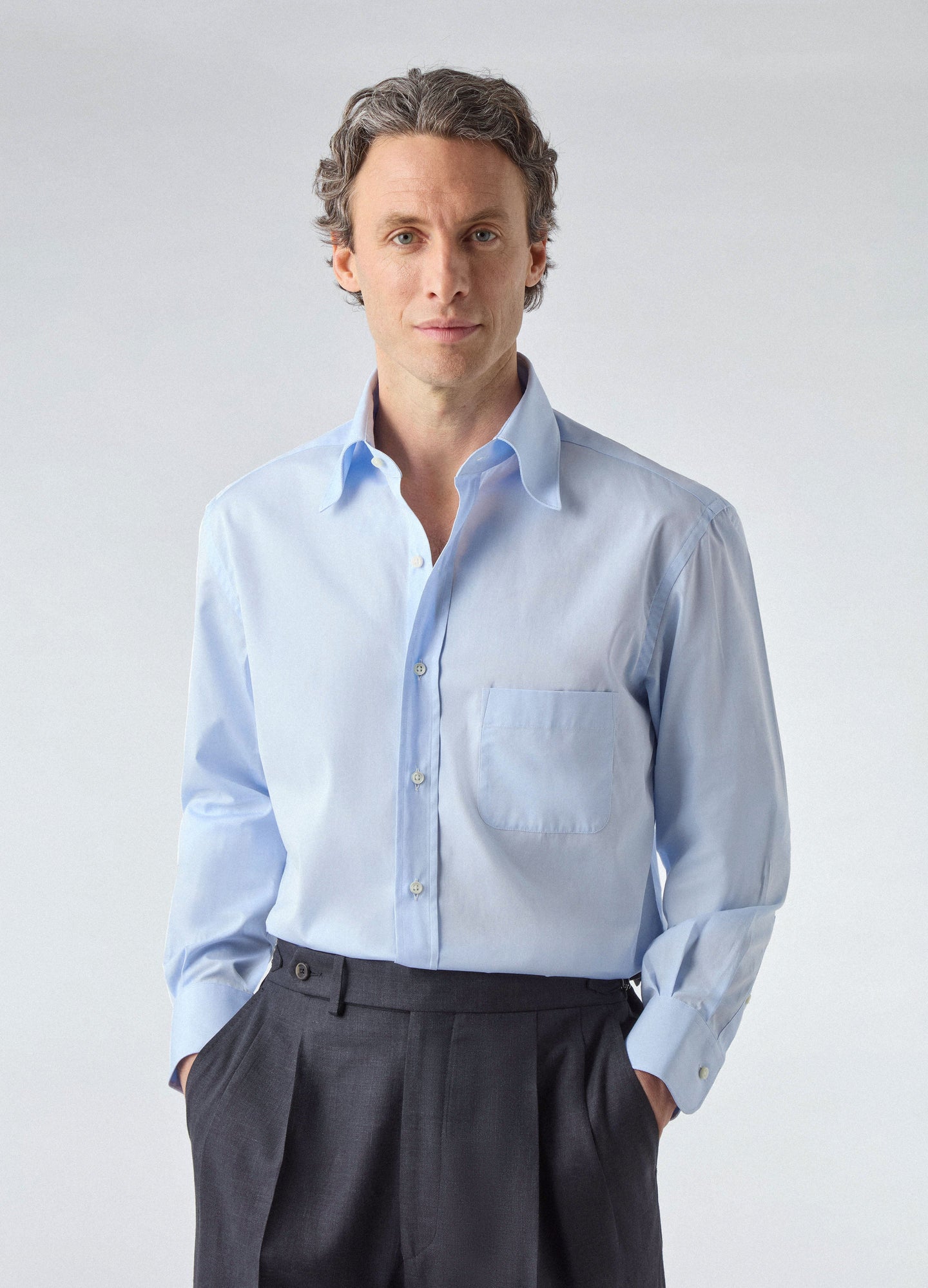 Fabian Poplin Turndown Collar Shirt - Light Blue | Berg & Berg