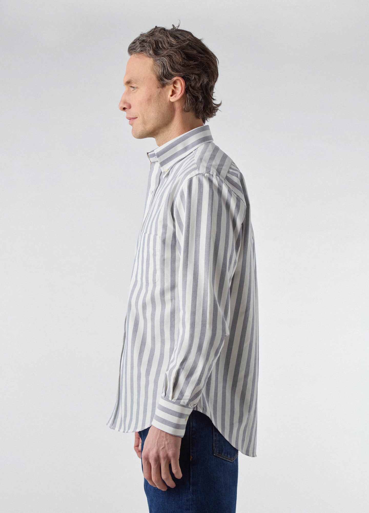 Ferdinand Oxford Button Down Shirt - Off White/Navy Butcher Stripe | Berg & Berg