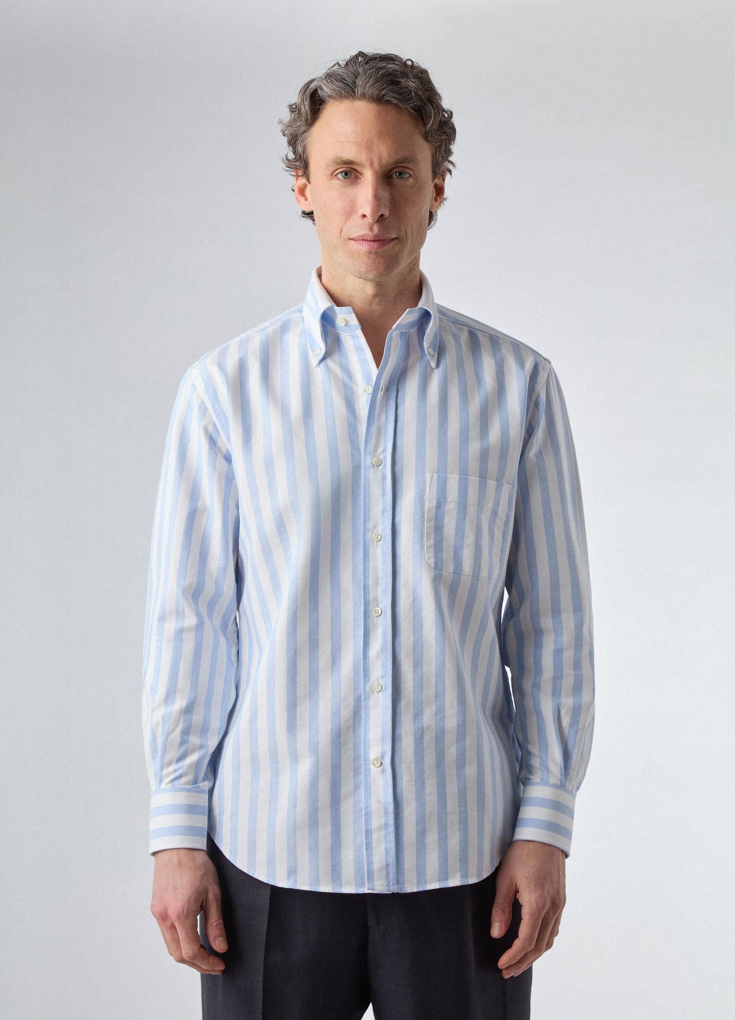 Ferdinand Oxford Button Down Shirt - White/Light Blue Butcher Stripe | Berg & Berg