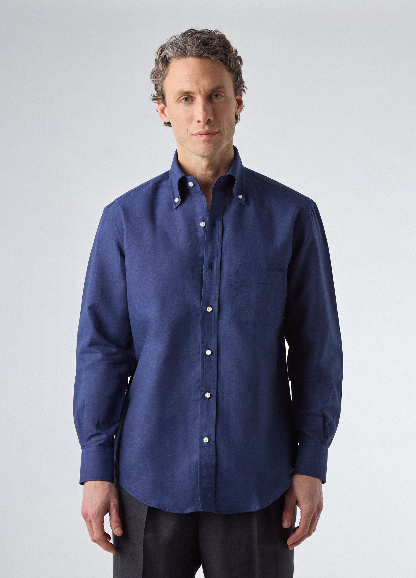 Ferdinand Cotton/Linen Button Down Shirt - Navy Berg & Berg