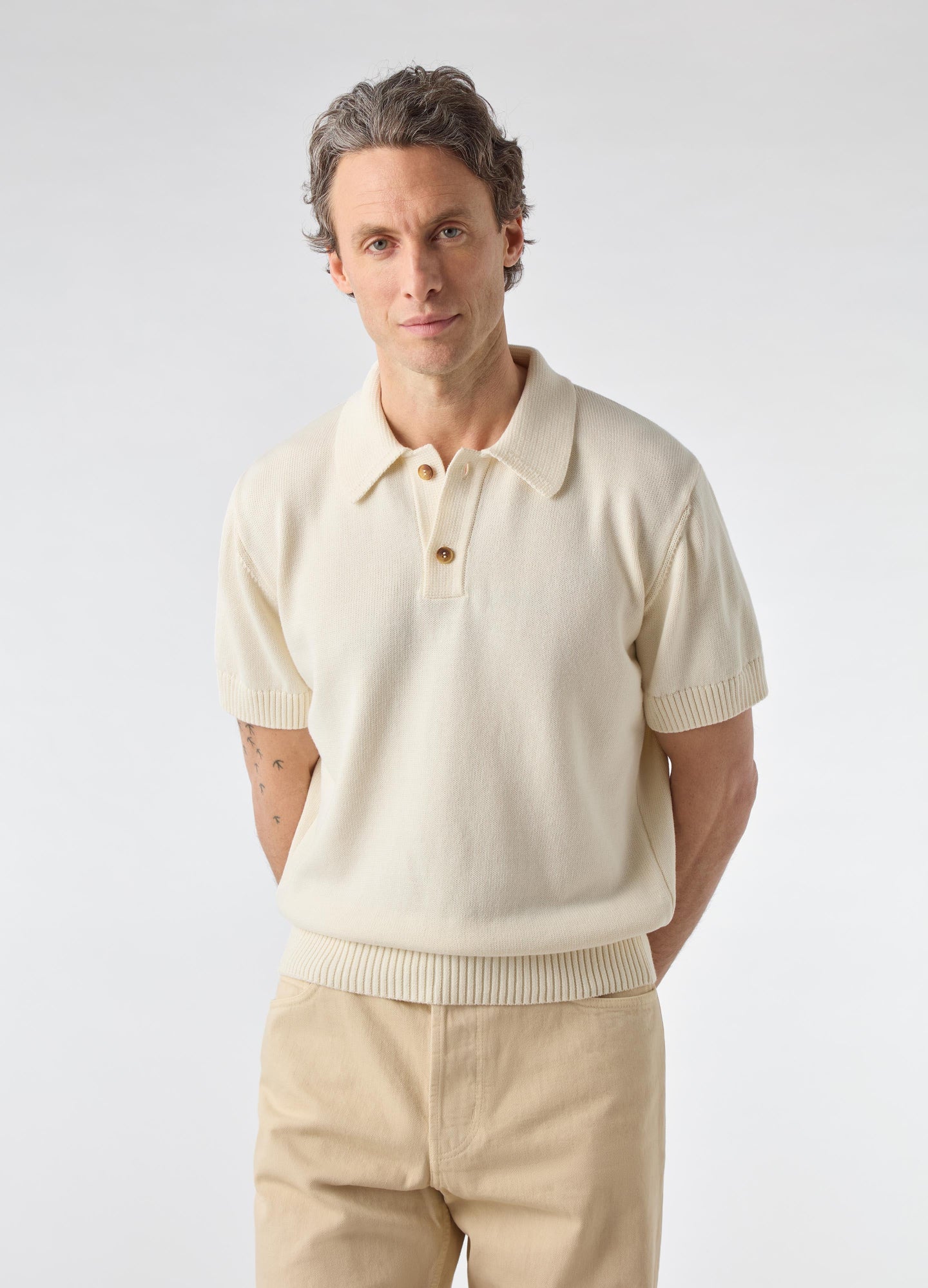 Bror Knitted Polo - Off White | Berg & Berg